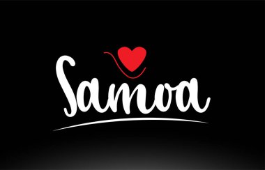 Siyah arkaplan üzerinde kırmızı aşk kalbi olan Samoa ülke metni logo simgesi veya tipografi tasarımı için uygundur