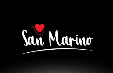San Marino ülke metni, siyah arkaplan üzerinde kırmızı aşk kalbi bir logo simgesi veya tipografi tasarımı için uygun
