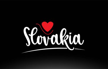 Logo simgesi veya tipografi tasarımı için uygun siyah arkaplan üzerinde kırmızı aşk kalbine sahip Slovakya ülke metni