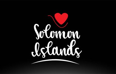 Solomon Adaları ülke metni kırmızı aşk kalbi ile siyah arkaplan bir logo ikonu veya tipografi tasarımı için uygundur