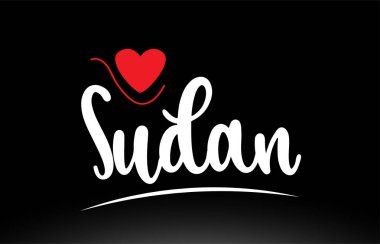 Bir logo simgesi veya tipografi tasarımı için uygun siyah arkaplan üzerinde kırmızı aşk kalbine sahip Sudan ülke metni