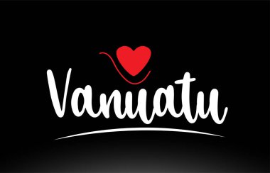 Bir logo simgesi veya tipografi tasarımı için uygun siyah arkaplan üzerinde kırmızı aşk kalbi olan Vanuatu ülke metni
