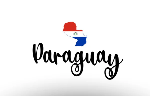 Paraguay País Gran Texto Con Bandera Dentro Del Mapa Adecuado — Archivo Imágenes Vectoriales