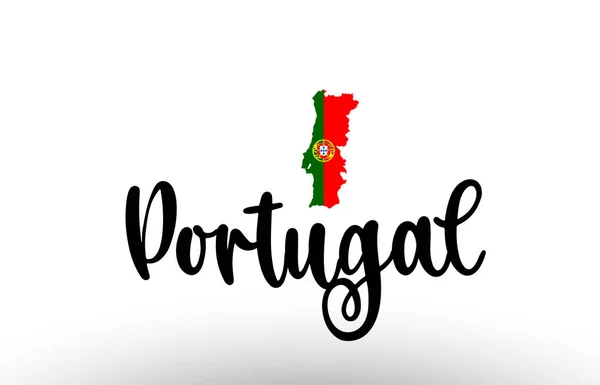 Portugal País Texto Grande Con Bandera Dentro Del Mapa Adecuado — Archivo Imágenes Vectoriales