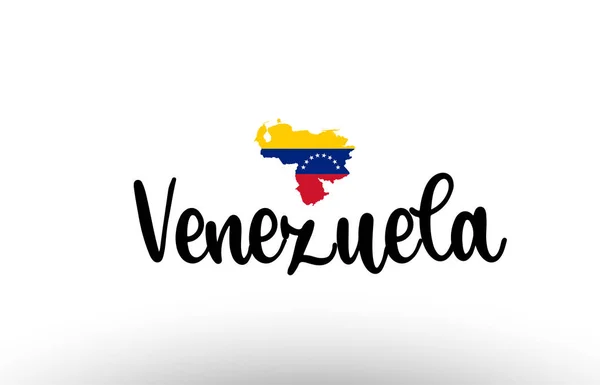 Venezuela País Gran Texto Con Bandera Dentro Del Mapa Adecuado — Vector de stock