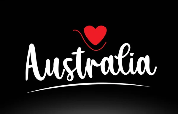 Austrálie Country Text Červenou Láskou Srdce Černém Pozadí Vhodné Pro — Stockový vektor