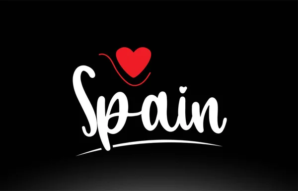 España País Texto Con Corazón Amor Rojo Sobre Fondo Negro — Vector de stock