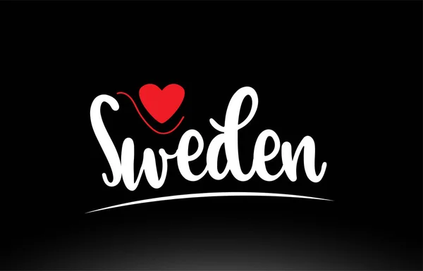Suède Texte Pays Avec Coeur Amour Rouge Sur Fond Noir — Image vectorielle