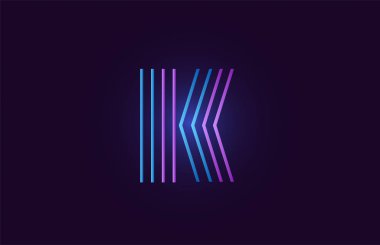 Bir şirket veya işletme için logo olarak uygun gradyan renk içeren alfabe harfinin k çizgisi mavi pembe tasarımı