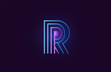 Bir şirket veya işletme için logo olarak uygun gradyan renk içeren alfabe harfinin r çizgisi mavi pembe tasarımı
