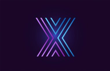 Bir şirket veya işletme için logo olarak uygun gradyan renk içeren alfabe harfinin x çizgisi mavi pembe tasarımı