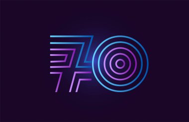 Bir şirket veya işletme için logo olarak uygun gradyan renk ile 70 çizgi mavi pembe numara tasarımı