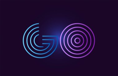 Bir şirket veya işletme için uygun bir logo olarak gradyan renk ile alfabe harf kombinasyonunun mavi çizgi dizaynına git