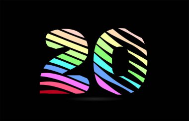 20 numaranın gökkuşağı renk tasarımı. Bir şirket veya iş yeri için çizgili çizgiler.