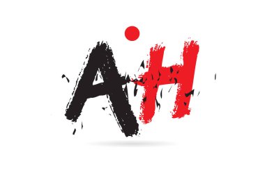 Alfabe harf kombinasyonu AH A H grunge deseni ve bir şirket veya iş için uygun siyah kırmızı renk