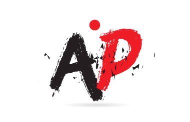 Alfabe harfi kombinasyonu AP A P ile grunge deseni ve bir şirket veya işletme için uygun siyah kırmızı renk kombinasyonu