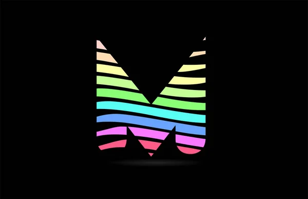 字母表字母M的彩虹色设计 线条条纹作为公司或企业的标志 — 图库矢量图片