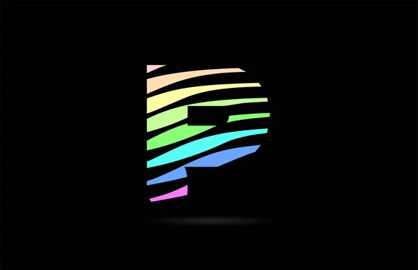 企業や事業のロゴとしてラインストライプのアルファベット文字Pの虹色のデザイン — ストックベクタ