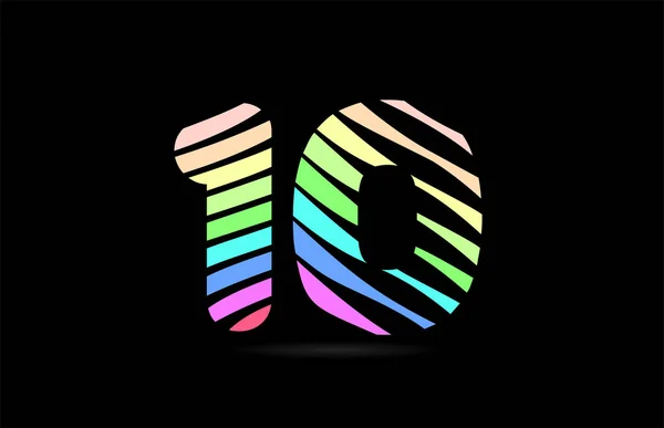会社や事業のロゴとして線のストライプと10番の虹色のデザイン — ストックベクタ