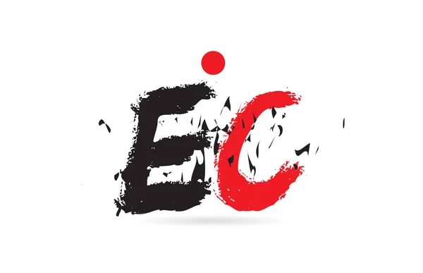 アルファベット文字のデザインは 会社やビジネスのロゴに適したグランジの質感と黒の赤の色とEc Cを組み合わせています — ストックベクタ
