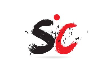 Alfabe harf kombinasyonu SC S C ile grunge deseni ve bir şirket veya işletme için uygun siyah kırmızı renk kombinasyonu dizaynı