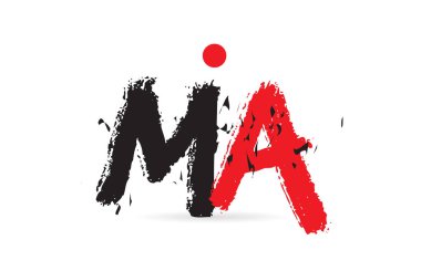 Alfabe harf kombinasyonu MA M A ile grunge deseni ve bir şirket veya işletme için uygun siyah kırmızı renk kombinasyonu