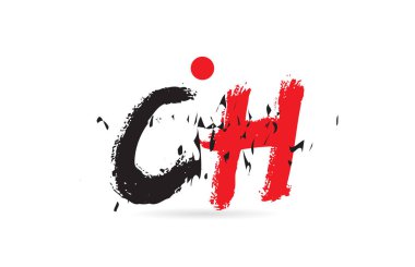 Alfabe harfi kombinasyonu CH C H grunge deseni ve bir şirket veya işletme için uygun siyah kırmızı renk