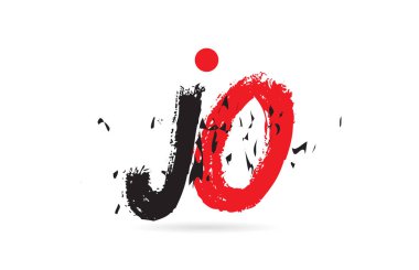 Alfabe harf kombinasyonu JO J O ile grunge deseni ve bir şirket veya iş için uygun siyah kırmızı renk