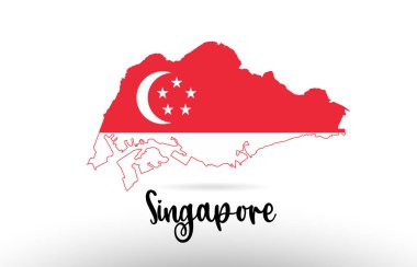 Ülke sınırları içinde Singapur ülke bayrağı bir logo simgesi tasarımı için uygun bir sınır haritası tasarımı
