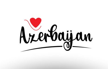 Bir logo simgesi veya tipografi tasarımı için uygun kırmızı aşk kalbine sahip Azerbaycan ülke metni