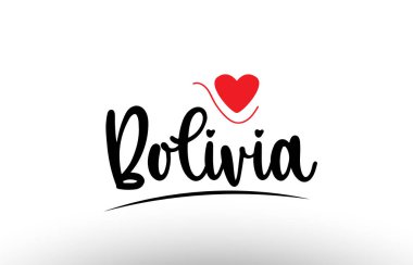 Bir logo simgesi veya tipografi tasarımı için uygun kırmızı aşk kalbine sahip Bolivya ülke metni
