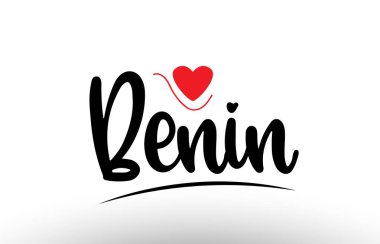 Logo simgesi veya tipografi tasarımı için uygun kırmızı aşk kalbine sahip Benin ülke metni