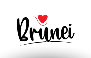 Logo simgesi veya tipografi tasarımı için uygun kırmızı aşk kalbine sahip Brunei ülke metni