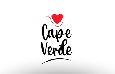 Cape Verde ülke metni bir logo simgesi veya tipografi tasarımı için uygun kırmızı aşk kalbi ile