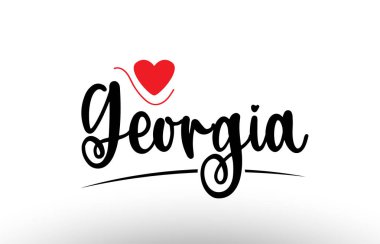 Bir logo ikonu veya tipografi tasarımı için uygun kırmızı aşk kalbine sahip Gürcistan ülke metni