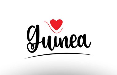 Bir logo simgesi veya tipografi tasarımı için uygun kırmızı aşk kalbine sahip Gine ülkesi metni