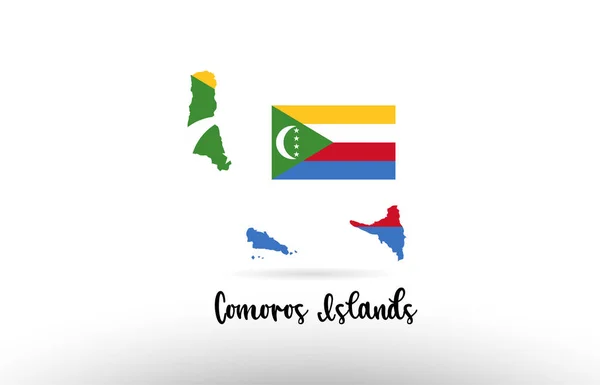Wyspy Komorów Bandera Kraju Wewnątrz Kraju Projekt Mapy Granicznej Nadaje — Wektor stockowy