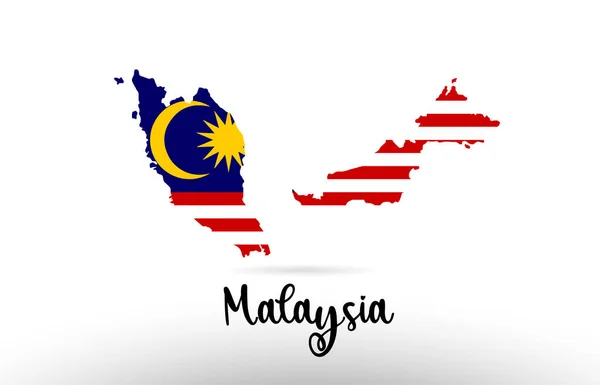 Bendera Negara Malaysia Dalam Peta Batas Negara Cocok Untuk Desain - Stok Vektor