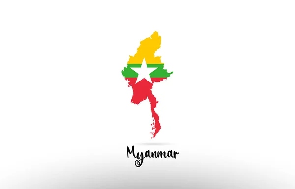 Флаг Мьянмы Внутри Страны Дизайн Карты Границы Подходит Логотипа Иконки — стоковый вектор