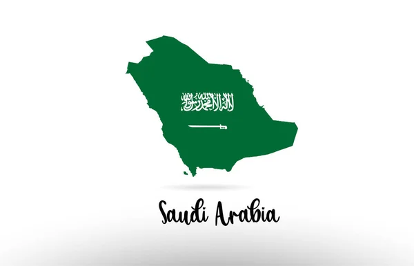 Bandeira País Arábia Saudita Dentro Projeto Mapa Fronteira País Adequado — Vetor de Stock