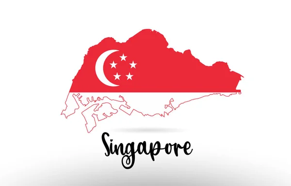 Bendera Negara Singapura Dalam Peta Perbatasan Negara Cocok Untuk Desain - Stok Vektor