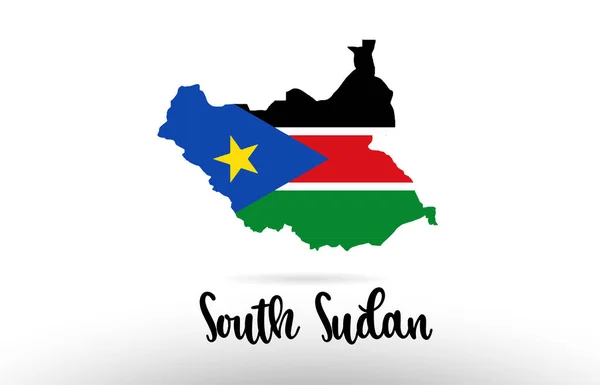 Flaga Kraju Sudanu Południowego Wewnątrz Mapy Granic Kraju Odpowiednia Dla — Wektor stockowy