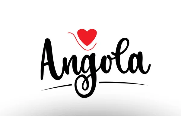 Angola Testo Paese Con Cuore Amore Rosso Adatto Icona Logo — Vettoriale Stock