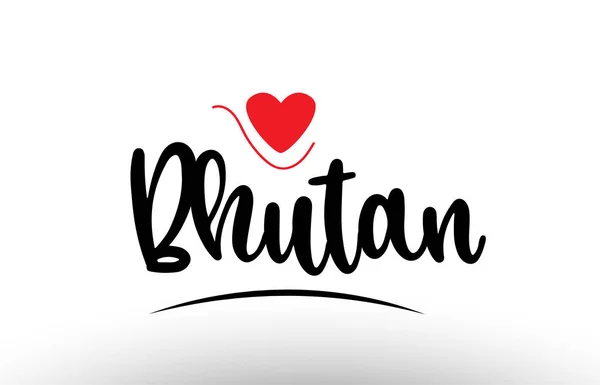 Bhutan Kraju Tekst Czerwonym Sercem Miłość Nadaje Się Ikony Logo — Wektor stockowy