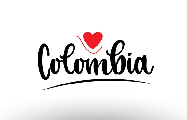 Texto País Colômbia Com Coração Amor Vermelho Adequado Para Ícone — Vetor de Stock