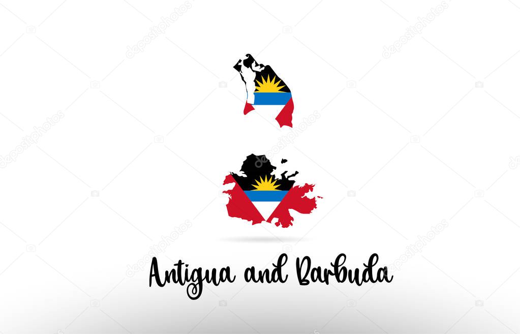 Antigua and Barbuda country flag inside country border map design suitable for a logo icon design