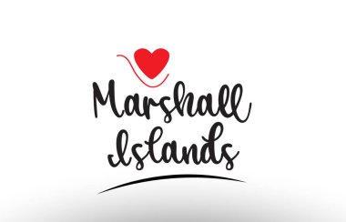 Marshall Adaları ülke metni bir logo ikonu veya tipografi tasarımı için uygun kırmızı aşk kalbi ile