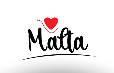 Bir logo simgesi veya tipografi tasarımı için uygun kırmızı aşk kalbine sahip Malta ülke metni