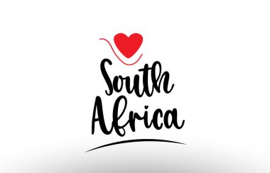 Bir logo ikonu veya tipografi tasarımı için uygun kırmızı aşk kalbine sahip Güney Afrika ülke metni