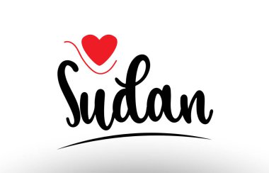 Bir logo simgesi veya tipografi tasarımı için uygun kırmızı aşk kalbine sahip Sudan ülke metni